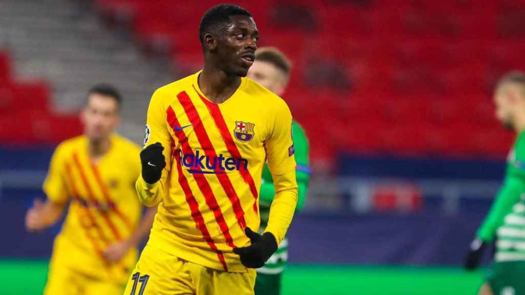 Dembelé celebra su gol contra el Ferencvaros / EFE