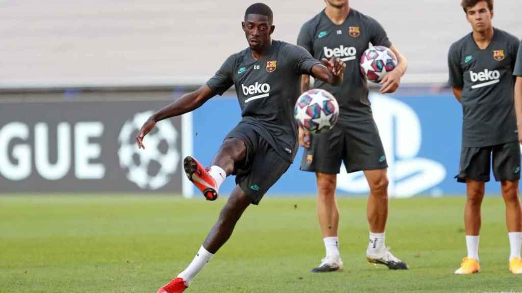 Dembelé, en un entrenamiento en Lisboa | FCB