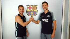 Una foto de archivo de Arthur Melo y Lenglet en el Barça