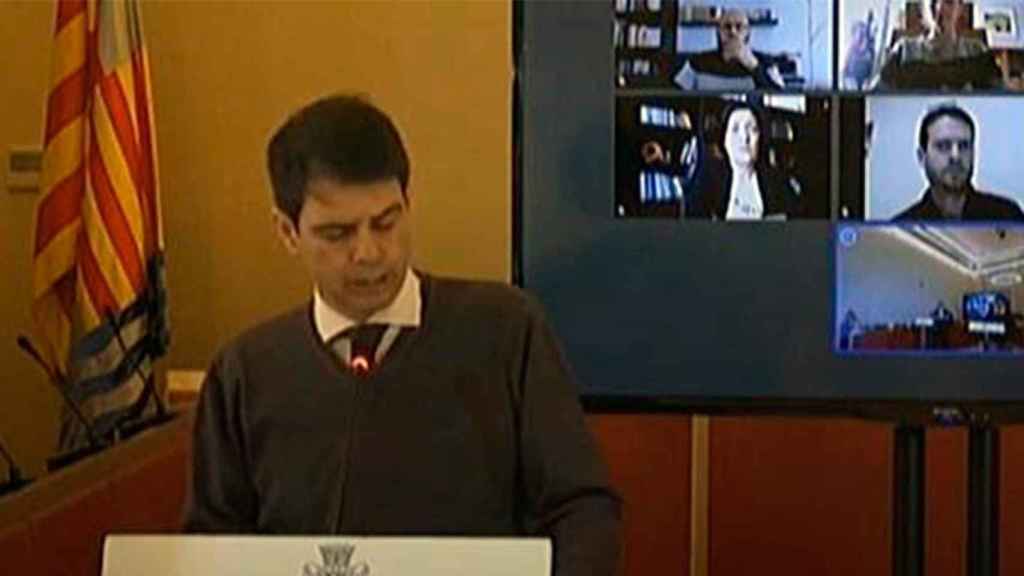 El alcalde de Igualada, Marc Castells, en rueda de prensa telemática