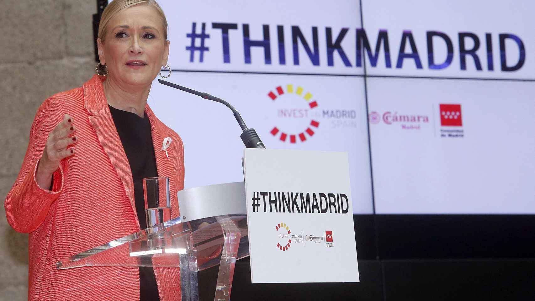 Fotografía facilitada por la Comunidad de Madrid, de su presidenta, Cristina Cifuentes, durante la presentación del proyecto Think Madrid | EFE