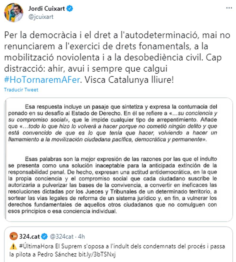 Jordi Cuixart, insistiendo en su lo volveremos a hacer / TWITTER