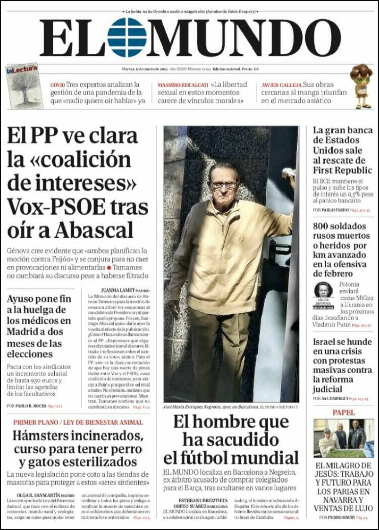 Portada de 'El Mundo' de 17 de marzo de 2023 / KIOSKO.NET