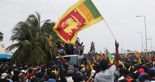 Protestas a las puertas de la residencia oficial del presidente de Sri Lanka, Gotabaya Rajapaksa / EP