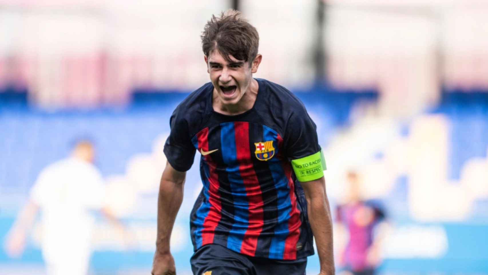 Aleix Garrido festejando un gol / FCB