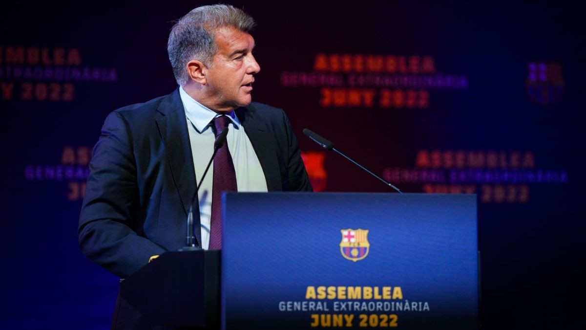 Joan Laporta, en la última asamblea de socios compromisarios / FCB