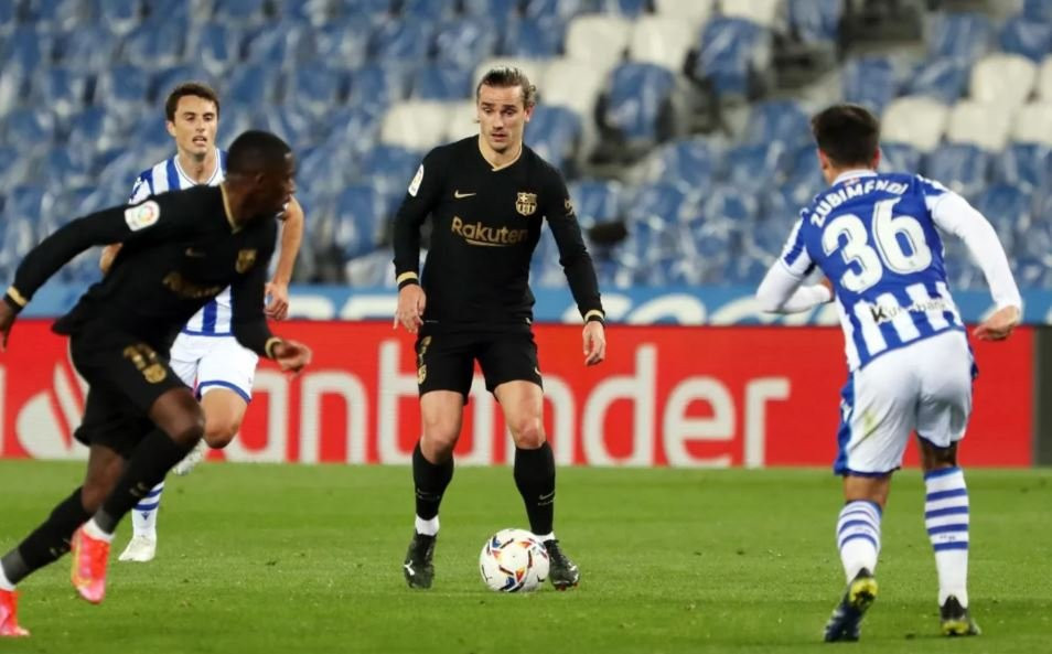 Antoine Griezmann con Ousmane Dembelé en Anoeta / FCB