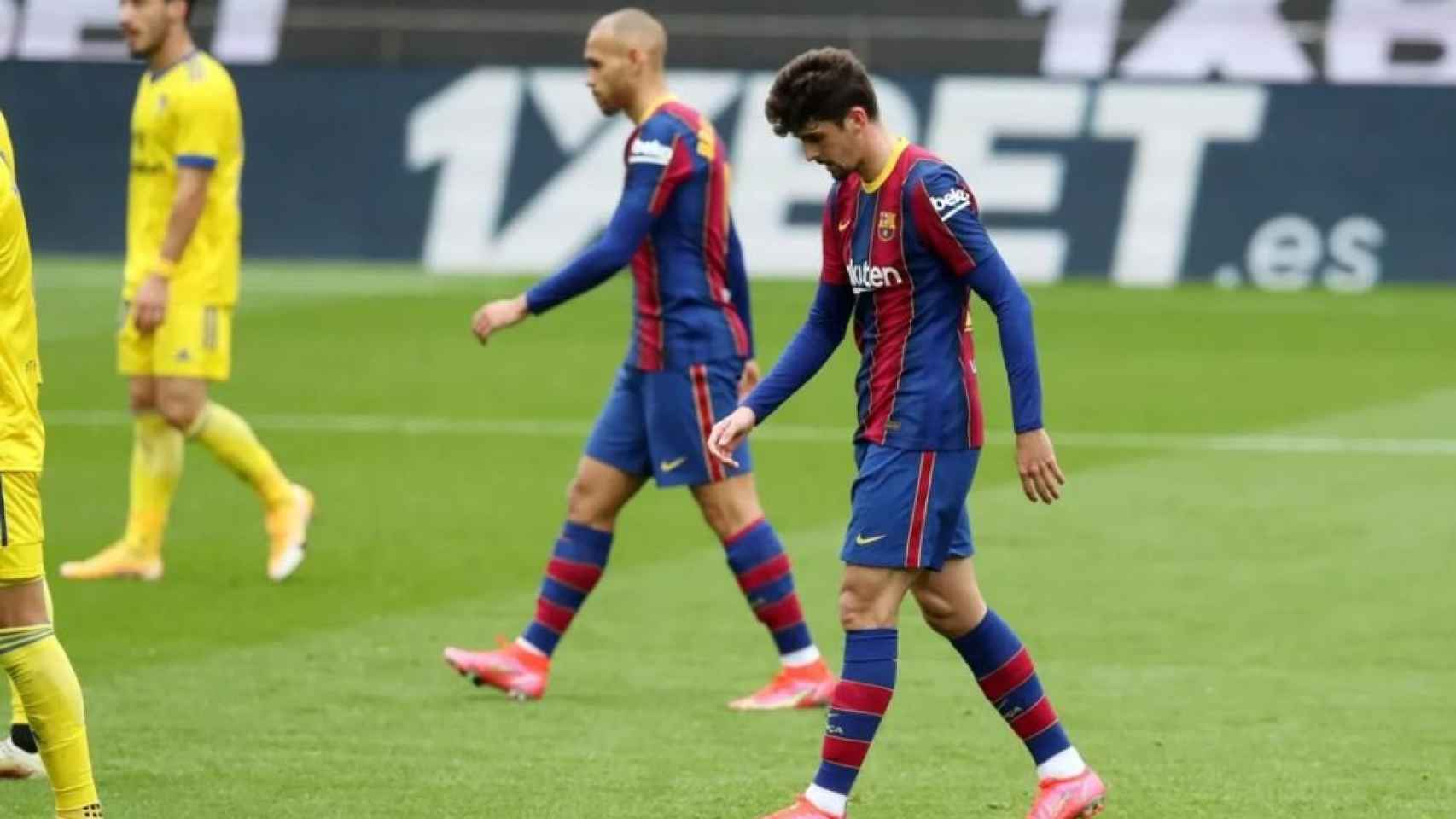 Francisco Trincao y Martin Braithwaite en el Camp Nou en el partido liguero contra el Cádiz / FCB