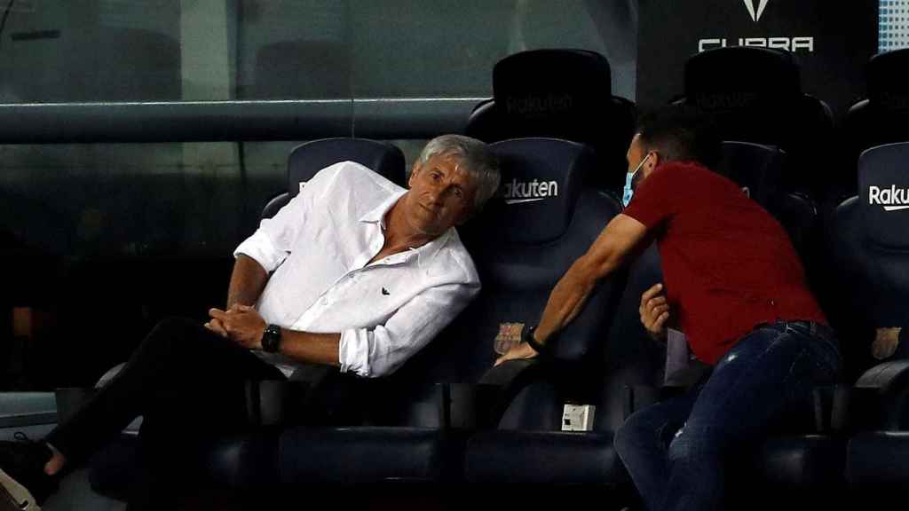 Quique Setién y Eder sarabia durante el partido ante el Athletic /EFE