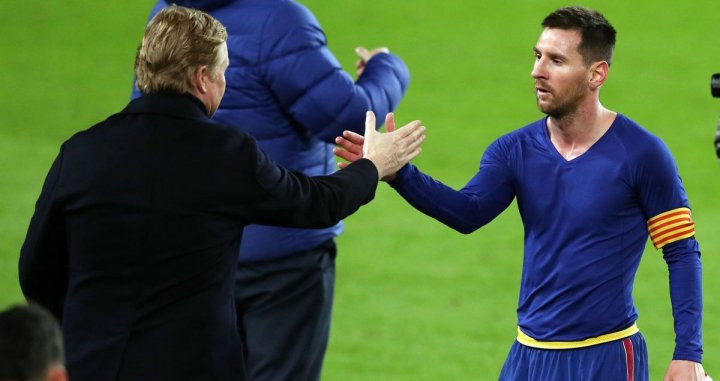 Ronald Koeman y Leo Messi tras ganar al Athletic Club en el Camp Nou / FC BARCELONA