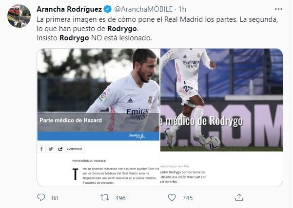 tweet que desmiente la lesión de rodrygo en la previa al atalanta