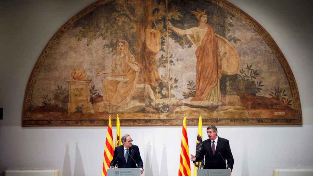 Quim Torra (i), y el presidente de Flandes, Jan Jambon, el pasado sábado en la Generalitat / EFE