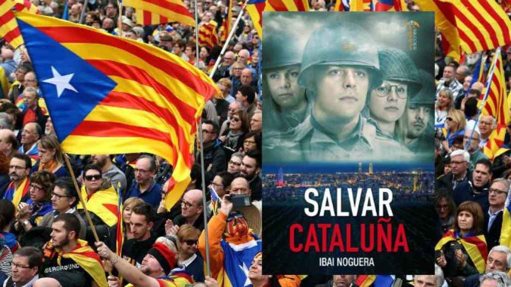 Portada del libro 'Salvar Cataluña', de Ibai Noguera, con una manifestación secesionista de fondo / FOTOMONTAJE CG