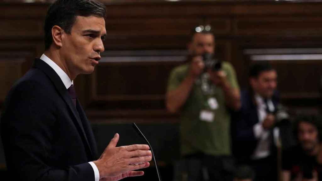 Pedro Sánchez, el presidente del Gobierno, durante su intervención en el Congreso / EFE