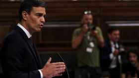 Pedro Sánchez, el presidente del Gobierno, durante su intervención en el Congreso / EFE