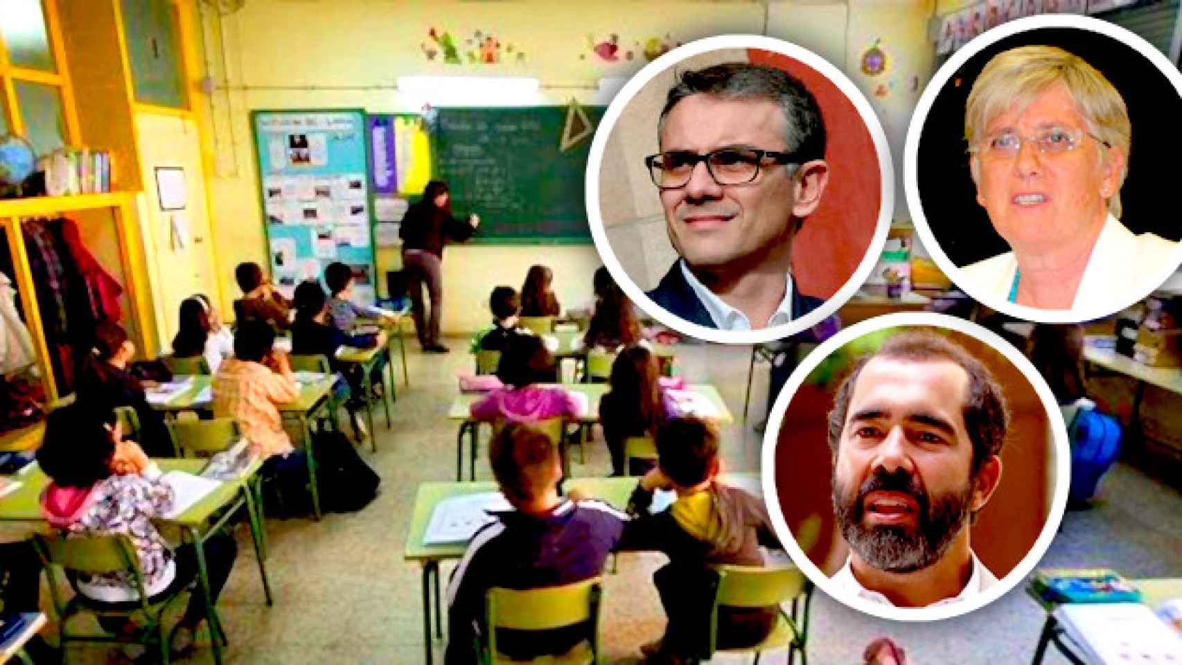 El Govern de Puigdemont pensó en una red educativa que supere el corsé del funcionariado. La consejera de Ensenyament, Clara Ponsatí , junto a Josep Maria Jové y Eduard Vallory, que dirige el programa Escola Nova XXI.