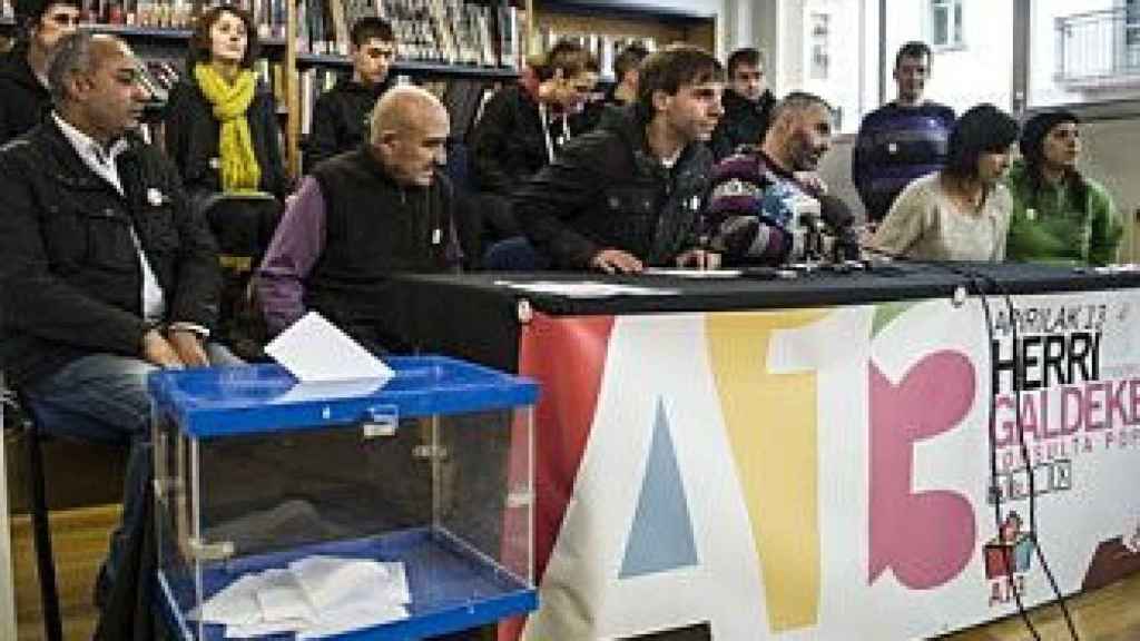 Representantes de la plataforma A13, durante la conferencia de prensa en que han dado a conocer la convocatoria del referéndum independentista