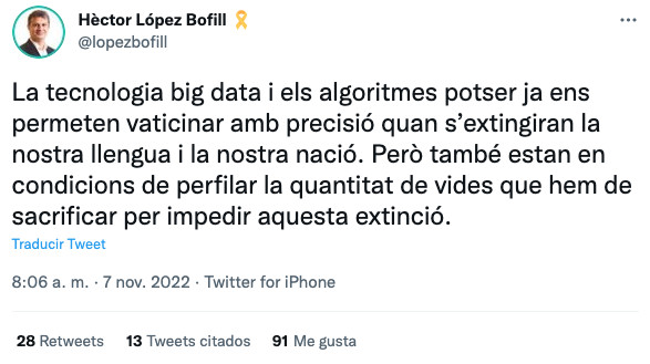 López Bofill, preguntándose cuántas vidas tenemos que sacrificar por Cataluña / TWITTER