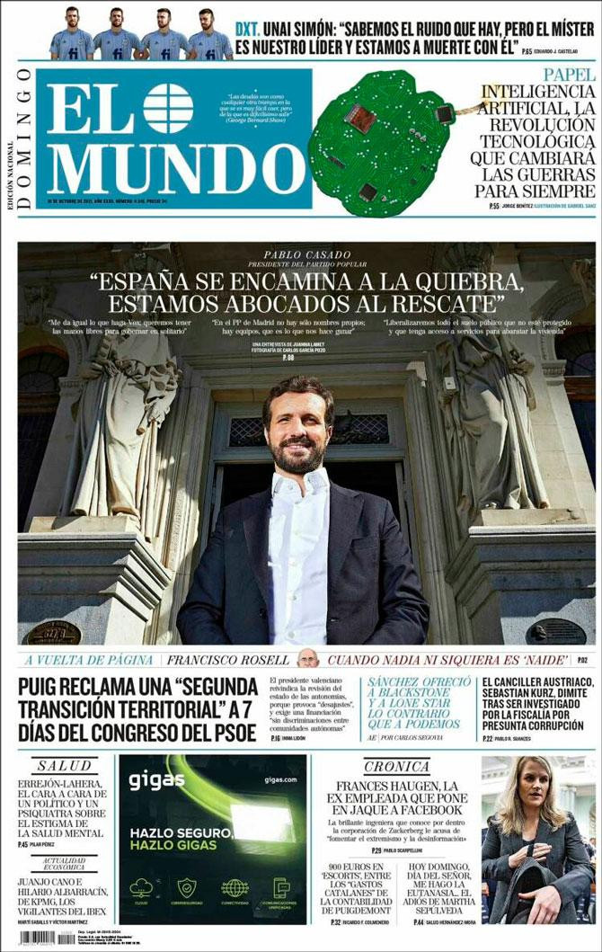 Portada de 'El Mundo' del 10 de octubre de 2021 / CG