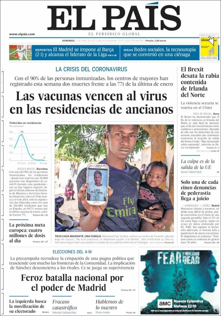 Portada de 'El País' del 11 de abril de 2021 / KIOSKO.NET