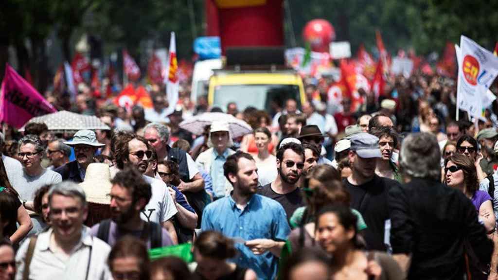 Aspecto de la manifestación de este mediodía en París contra la reforma laboral.