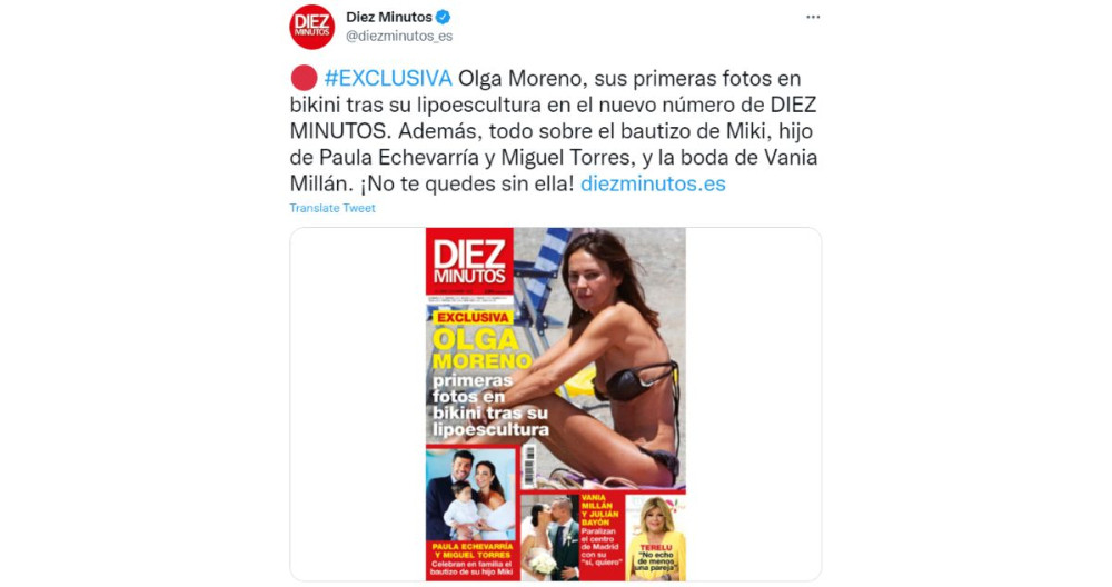 Publicación de la revista 'Diez Minutos' en Twitter / @diezminutos_es