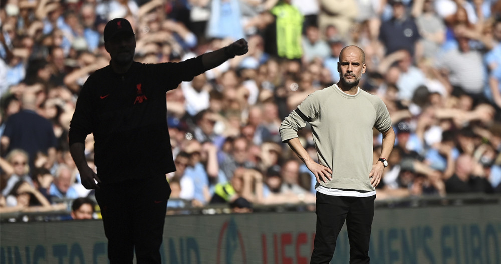 Jurgen Klopp y Pep Guardiola, durante las semifinales de la FA Cup / EFE