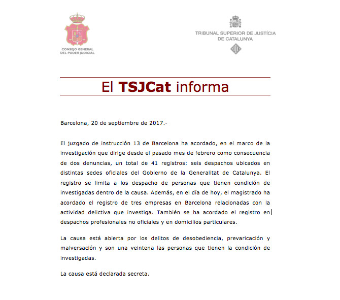 Comunicado del TSJC / CG