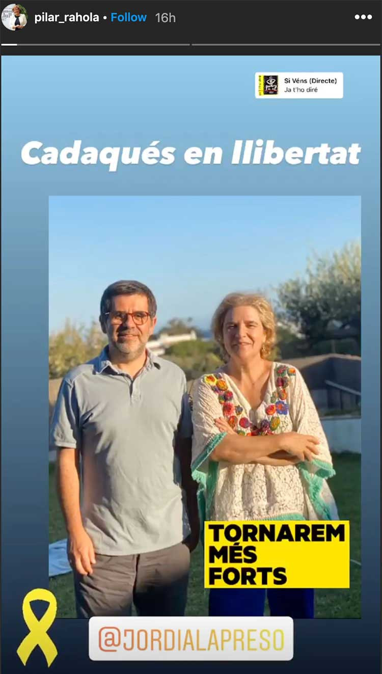 Pilar Rahola, difundiendo su encuentro con Jordi Sànchez en Instagram