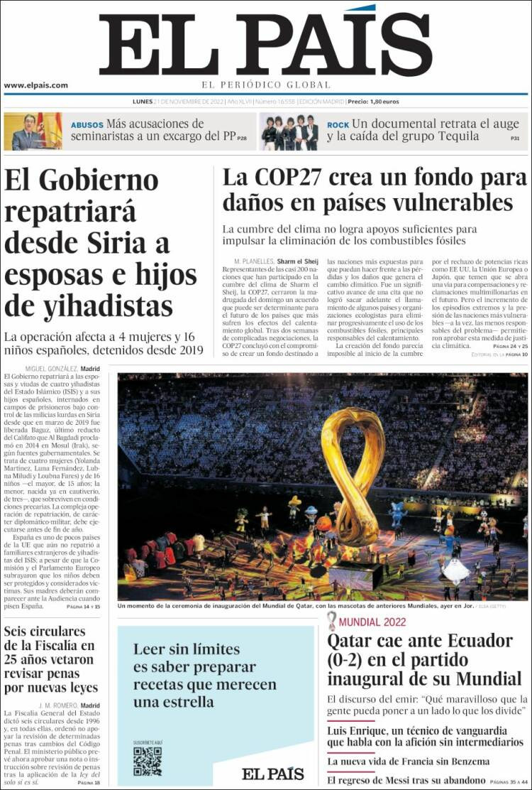 El país 21 de noviembre de 2022