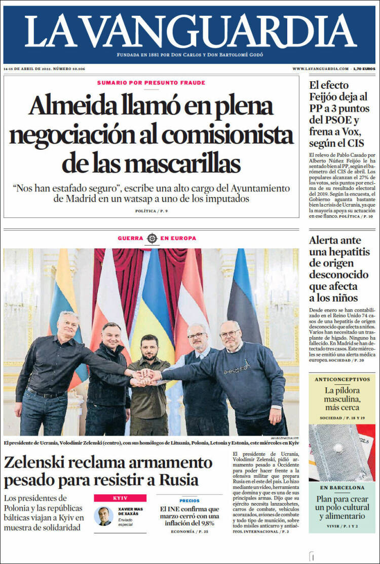 Portada 'La Vanguardia' del 14 de abril de 2022 / KIOSKO.NET