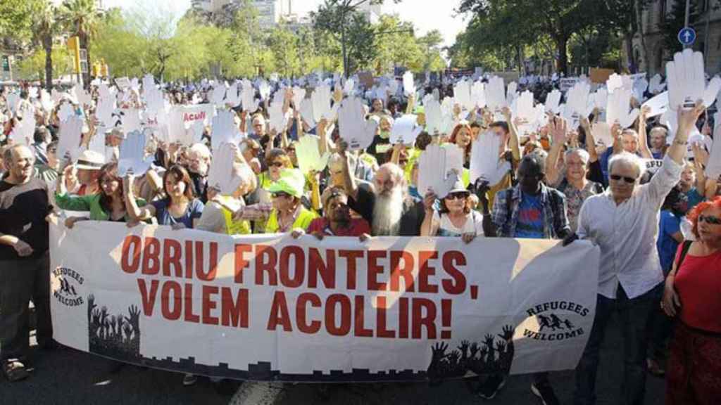 Manifestación en las calles de Barcelona en apoyo a los refugiados.