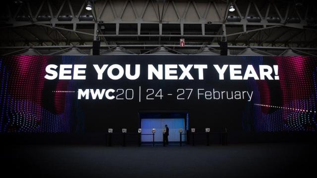 Detalle del cartel de despedida del Mobile World Congress Barcelona - MWC 2019 / EP