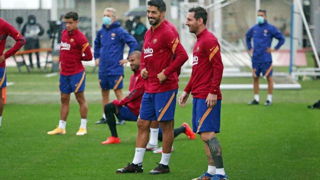 Luis Suárez y Leo Messi durante un entrenamiento /FCB