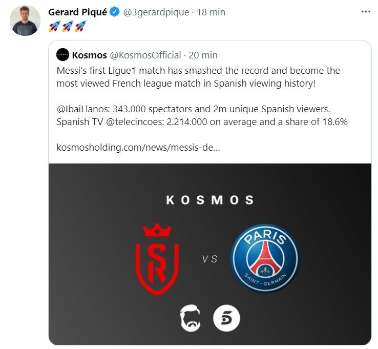 Publicación de Kosmos sobre las audiencias del partido del PSG / Redes