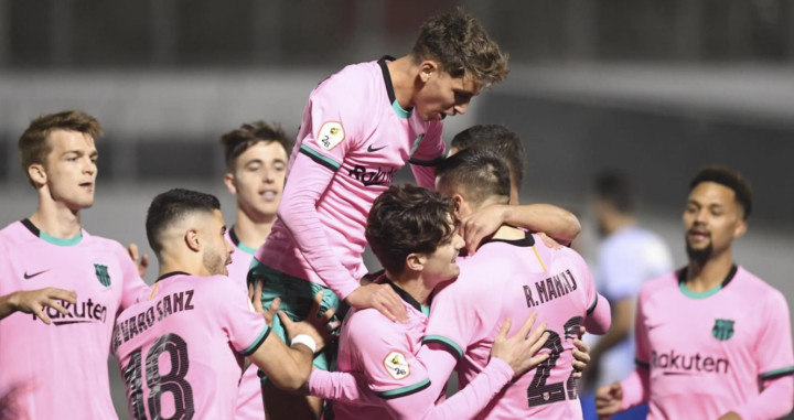 Manaj celebrando un doblete contra el Prat / FC Barcelona