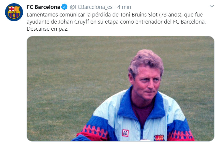 Mensaje del Barça lamentando la muerte de Bruins / Redes