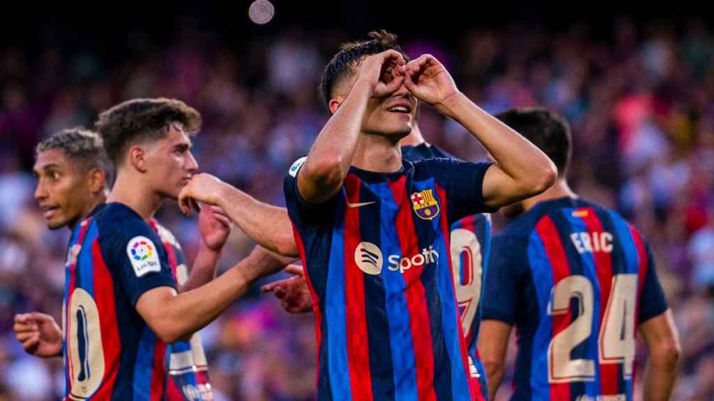 Pedri celebra su gol al Valladolid / FCB