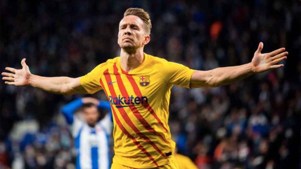 Luuk de Jong, celebrando el gol marcado contra el Espanyol / FCB