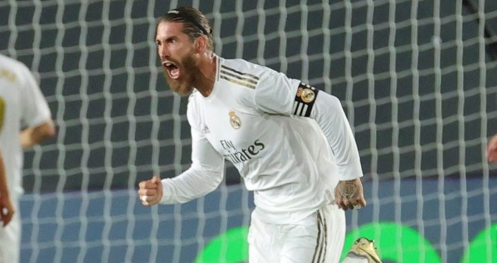 Sergio Ramos, celebrando su gol contra el Mallorca | EFE