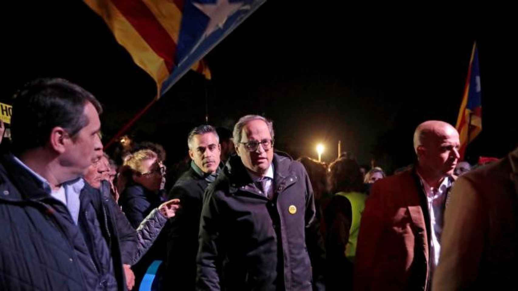 Quim Torra, en el acto ante la prisión de Lledoners antes de anunciar que retiraba el apoyo a Sánchez / EFE