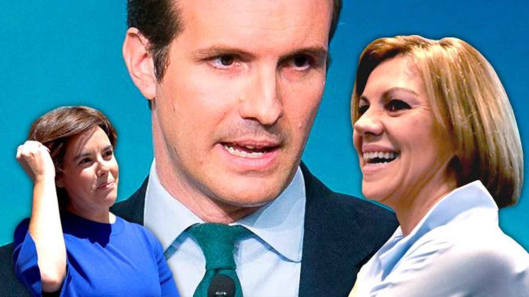 Pablo Casado con Soraya Sáenz de Santamaría y María Dolores de Cospedal / FOTOMONTAJE DE CG