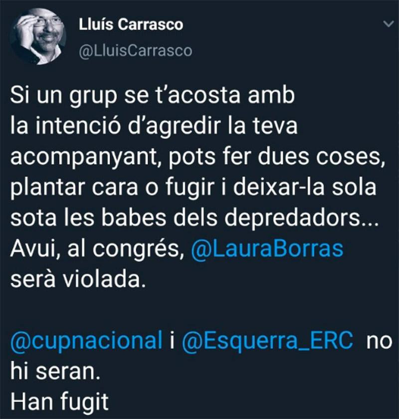 Tuit de Lluís Carrasco sobre Laura Borràs