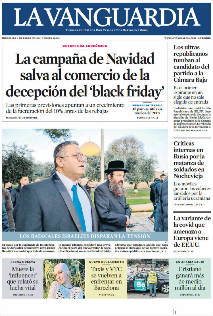 La portada de 'La Vanguardia' del 4 de enero de 2022 / LA VANGUARDIA