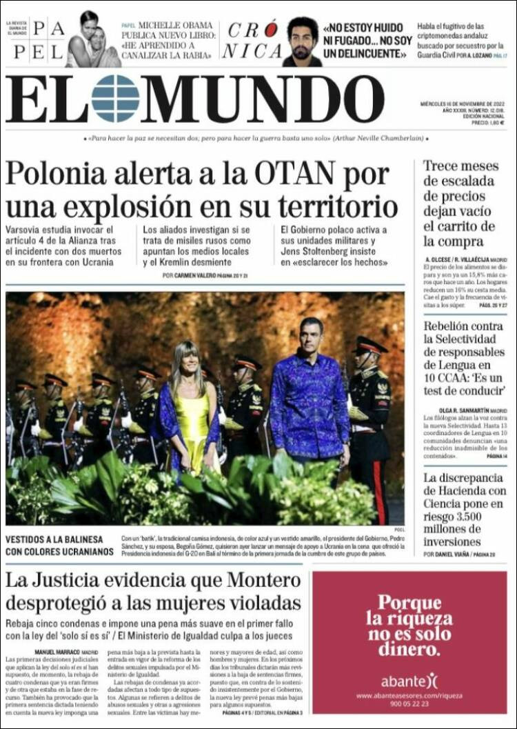 Portada de 'El Mundo' del 16 de noviembre de 2022