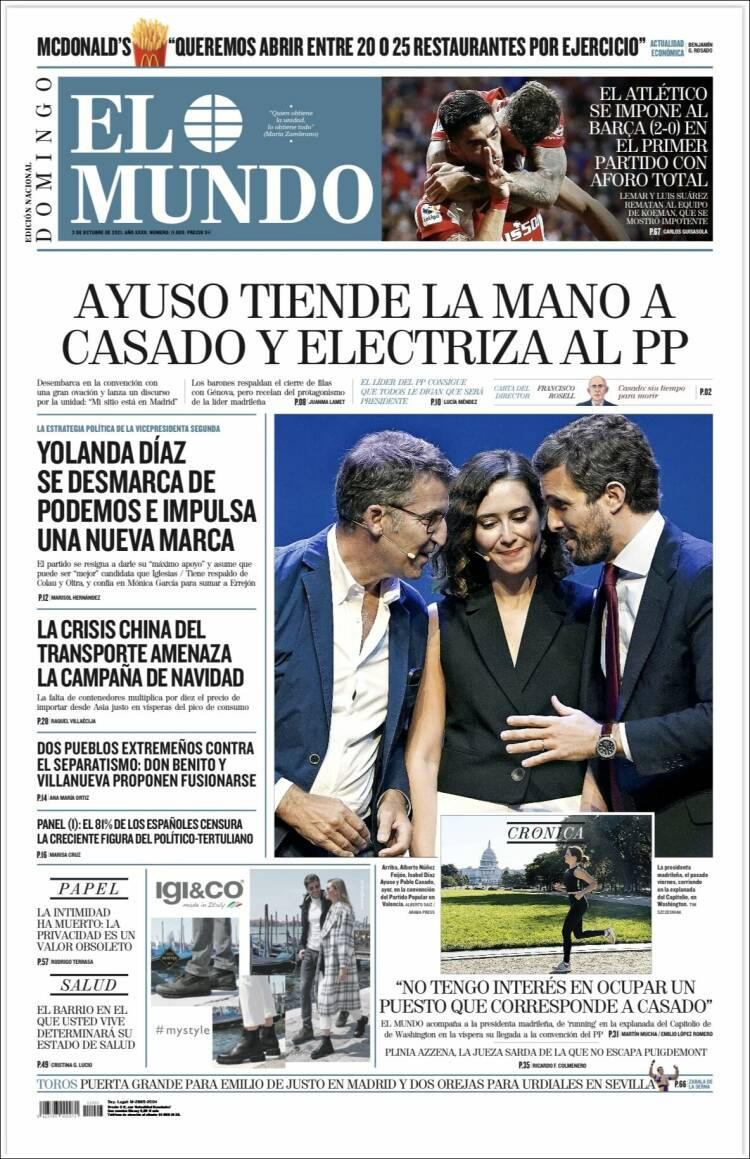 Portada de 'El Mundo' del 3 de octubre de 2021 / KIOSKO.NET