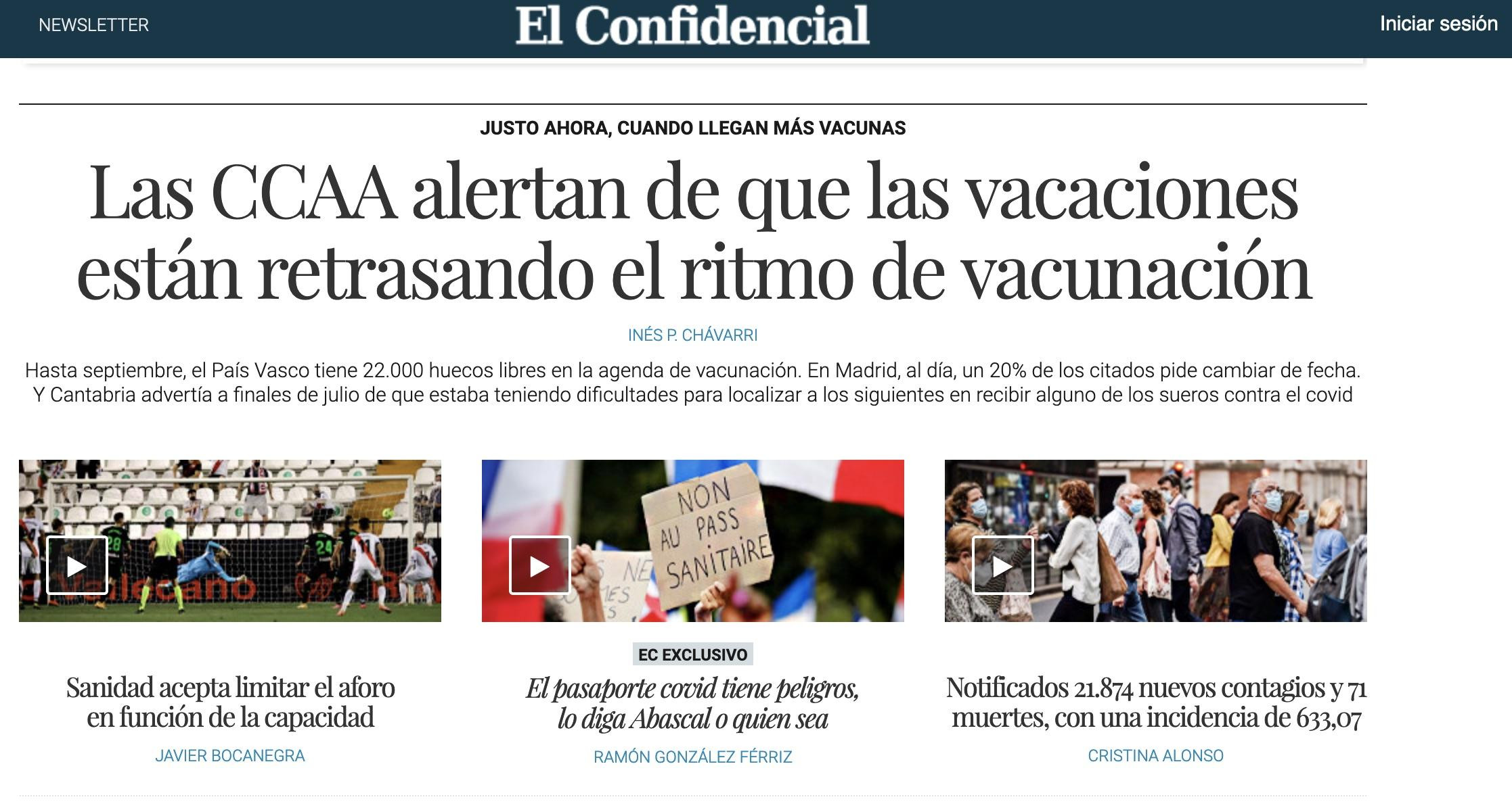 Portada de 'El Confidencial' del 5 de agosto de 2021