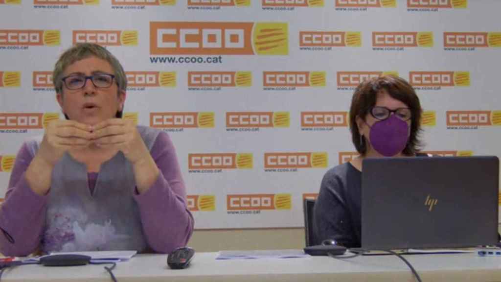 Montse Ros (i) y Maribel Ayné (d) durante la presentación del estudio de CCOO sobre trabajo y la crisis del Covid enfocado hacia la mujer / MEET