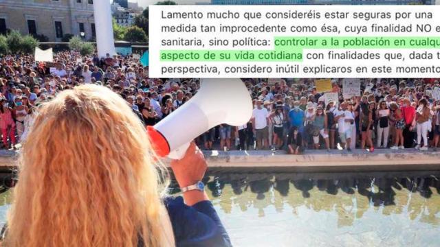 Imagen de una manifestación negacionista en Madrid y uno de los correos del profesor Antonio Galera, de la UAB / CG