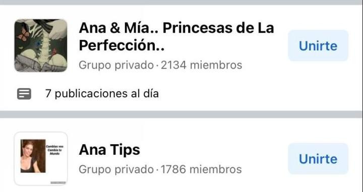 Ejemplos de grupos activos Pro-Ana en Facebook